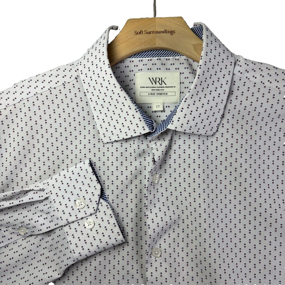WRK 4 Way Stretch Shirt Mens Neck 17 Geometric Long Sleeve Stretch Preppy Work